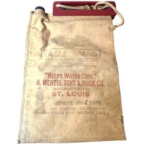 Vintage Eagle Brand Minute Man Type Canvas Water Bag H. Wenzel St Louis w/ Rope